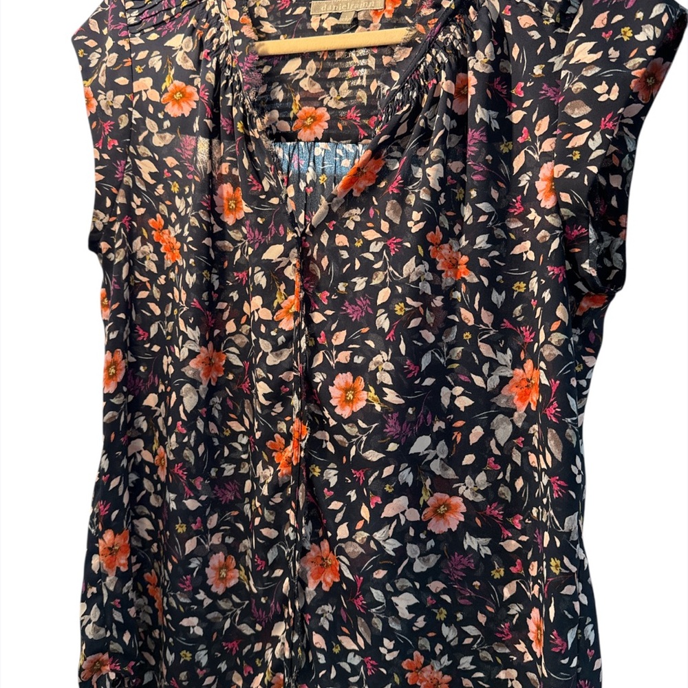 Daniel Rainn Black and Orange Floral Blouse